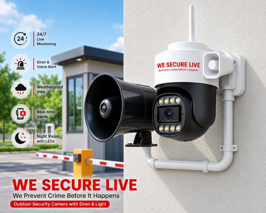 We Secure Live Outdoor Security Camera with Siren & Light